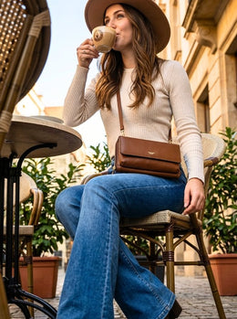 Brown Chic Leather Crossbody Bag - Cabrini - Elegance Perfected