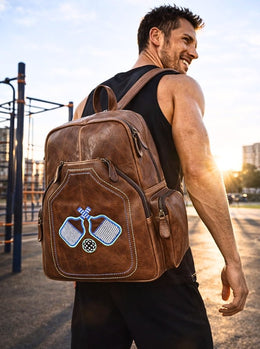 Brown Genuine Leather Sport Backpack – Embroidered Multi Pocket Travel Bag - Cabrini - Elegance Perfected