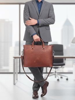 Cabrini Marlow Leather Tote Briefcase – Tan Laptop & Office Bag - Cabrini - Elegance Perfected
