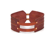 Cabrini Red Leather Belt – Double Buckle Design | Textured Brown Finish - Cabrini - Elegance Perfected