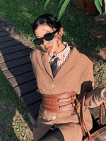 Cabrini Red Leather Belt – Double Buckle Design | Textured Brown Finish - Cabrini - Elegance Perfected