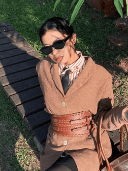 Cabrini Red Leather Belt – Double Buckle Design | Textured Brown Finish - Cabrini - Elegance Perfected