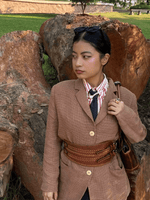 Cabrini Red Leather Belt – Double Buckle Design | Textured Brown Finish - Cabrini - Elegance Perfected