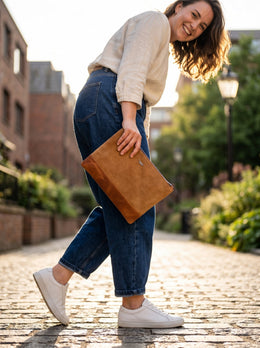 Cabrini Starlit Leather & Suede Zip Pouch – Brown - Cabrini - Elegance Perfected