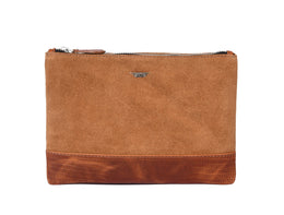 Cabrini Starlit Leather & Suede Zip Pouch – Brown - Cabrini - Elegance Perfected