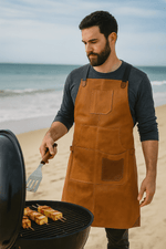 Chef & Artist Apron in Full Grain Leather – Tan Brown - Cabrini - Elegance Perfected