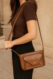 Chic Brown Leather Crossbody – Minimal & Versatile - Cabrini - Elegance Perfected