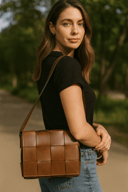 Chic Woven Crossbody Bag – Handwoven Top Grain Leather - Cabrini - Elegance Perfected