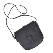 Classic Black Leather Crossbody Sling Bag with Flap Closure - Cabrini - Elegance Perfected