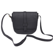 Classic Black Leather Crossbody Sling Bag with Flap Closure - Cabrini - Elegance Perfected