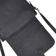 Classic Black Leather Crossbody Sling Bag with Flap Closure - Cabrini - Elegance Perfected