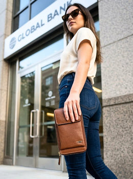Classic Brown Leather Clutch Bag - Cabrini - Elegance Perfected