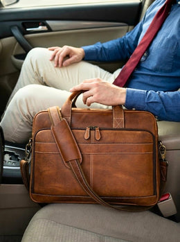 Classic Leather Portfolio Laptop Bag - Professional Work Briefcase - Cabrini - Elegance Perfected