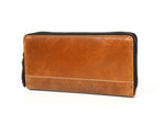 Classic Tan Leather Zip - Around Ladies Clutch - Cabrini - Elegance Perfected