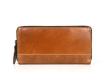 Classic Tan Leather Zip - Around Ladies Clutch - Cabrini - Elegance Perfected