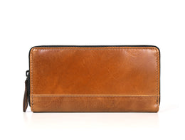Classic Tan Leather Zip - Around Ladies Clutch - Cabrini - Elegance Perfected