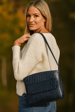 CrocChic Leather Handbag – Textured Top Grain Elegance - Cabrini - Elegance Perfected