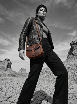 Elegant Brown Leather Crossbody – Top Grain Minimal Style - Cabrini - Elegance Perfected