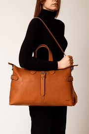 Elegant Tan Leather Travel Bag – Premium Handcrafted Duffel - Cabrini - Elegance Perfected