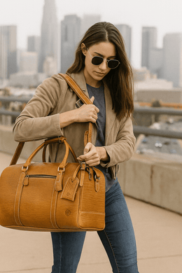Full Grain Leather Weekender Bag – Sulfur Tan - Cabrini - Elegance Perfected
