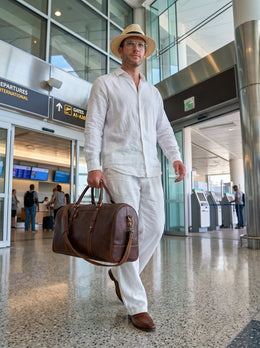 Full Grain Leather Weekender Combo – Pecan Brown - Cabrini - Elegance Perfected