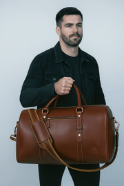 Full Grain Leather Weekender Combo – Pecan Brown - Cabrini - Elegance Perfected