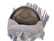 Grey Suede Fringe Mini Backpack – Boho Leather Small Travel Bag - Cabrini - Elegance Perfected