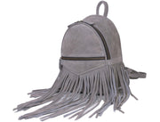 Grey Suede Fringe Mini Backpack – Boho Leather Small Travel Bag - Cabrini - Elegance Perfected