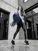 Grey Suede Fringe Mini Backpack – Boho Leather Small Travel Bag - Cabrini - Elegance Perfected