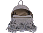 Grey Suede Fringe Mini Backpack – Boho Leather Small Travel Bag - Cabrini - Elegance Perfected