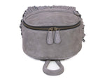 Grey Suede Fringe Mini Backpack – Boho Leather Small Travel Bag - Cabrini - Elegance Perfected