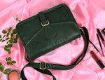 Handcrafted Green Leather Crossbody Bag for Women – Vintage Satchel with Multiple Compartments - Cabrini - Elegance Perfected