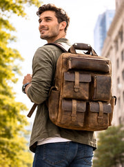 Hunter Brown Vintage Leather Backpack - Cabrini - Elegance Perfected