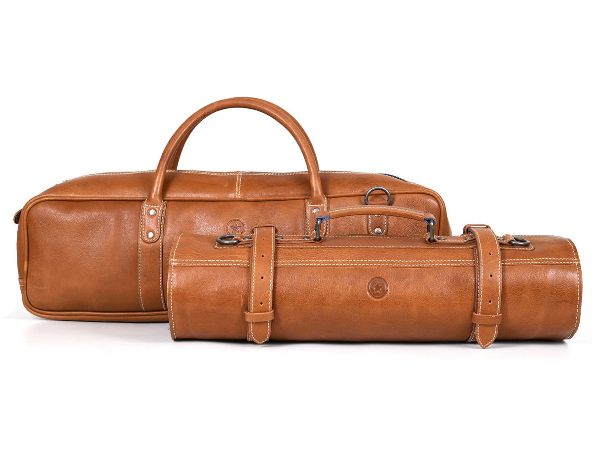 Tuscania Leather Knife Roll & Bag Combo - Tawny Brown