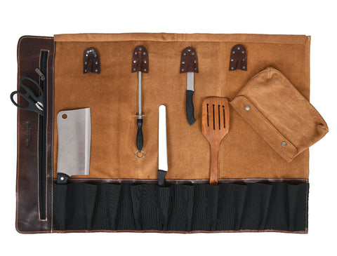 Tuscania Leather Knife Roll & Bag Combo - Penny Brown