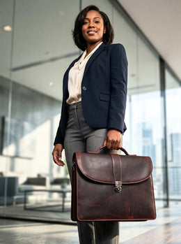 Leather Laptop Briefcase – Lockable & Padded by Cabrini - Cabrini - Elegance Perfected