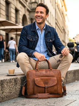 Leather Portfolio Bag - Multicolor - Cabrini - Elegance Perfected
