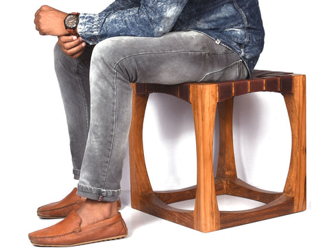 Carolina Teak Wood Stool - Walnut Brown