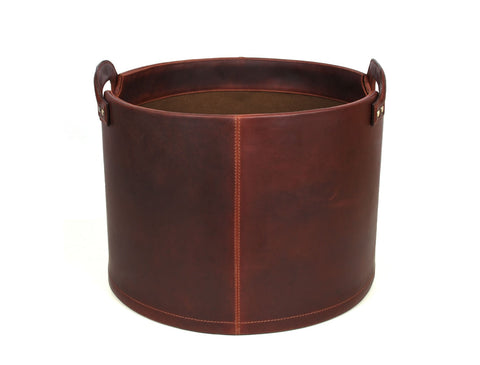 Jolanda Leather Wastebasket - Walnut Brown