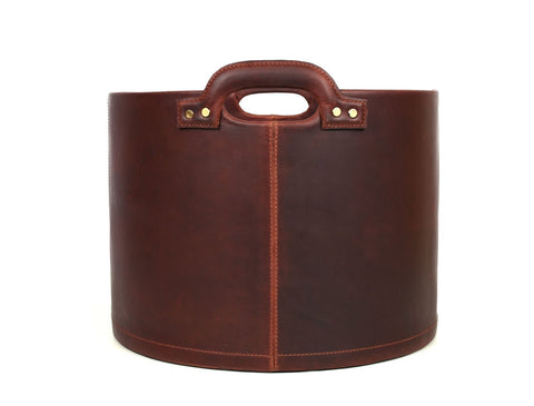 Jolanda Leather Wastebasket - Walnut Brown