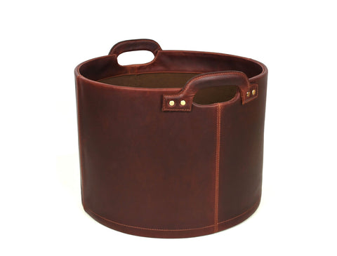 Jolanda Leather Wastebasket - Walnut Brown