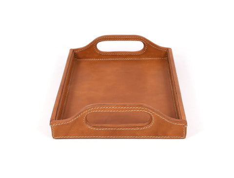 Ombra Leather Serving Tray - Caramel Brown