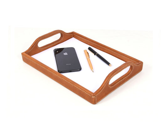 Ombra Leather Serving Tray - Caramel Brown