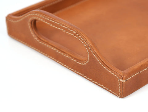 Ombra Leather Serving Tray - Caramel Brown