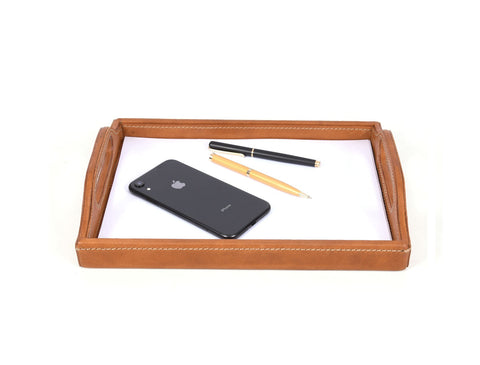 Ombra Leather Serving Tray - Caramel Brown