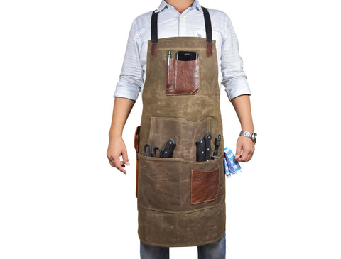 Turin Waxed Canvas Apron - Seaweed Green