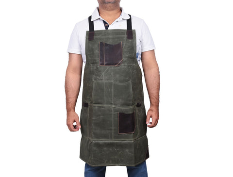 Turin Waxed Canvas Apron - Distressed Green