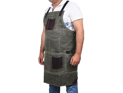 Turin Waxed Canvas Apron - Distressed Green