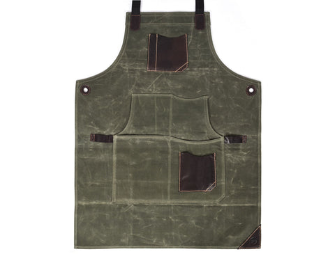 Turin Waxed Canvas Apron - Distressed Green