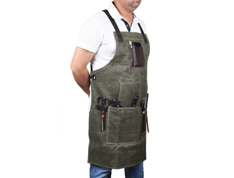 Turin Waxed Canvas Apron - Distressed Green